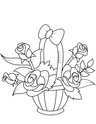 Basket With Roses Coloring Page